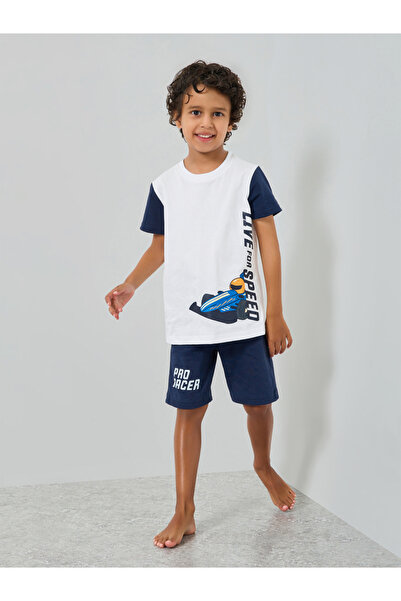 Styli Boys Cotton Racing Car Print T-Shirt and Shorts Set