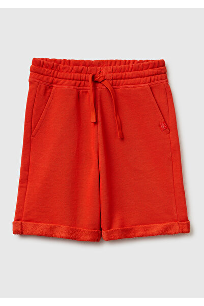 United Colors of Benetton Erkek Çocuk Kırmızı Logolu Sweat Şort
