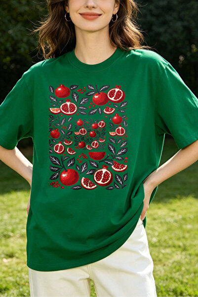 Fleck Womens T Shirts Pomegranate Fruit Print Casual Loose Fit Summer Top