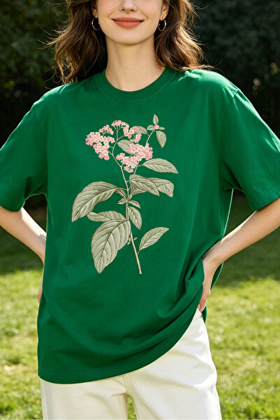Fleck Womens T Shirts Floral Plant Print Oversized Casual Style