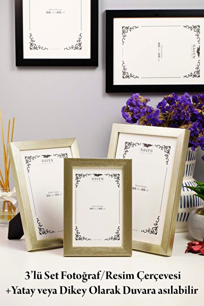Raven 3'lü Set Düz Gümüş 10cmx15cm 13cmx18cm 15cmx21cm Resim, Fotoğraf, Belge...