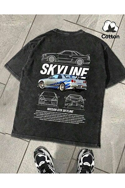 LAND MODA Μπλουζάκι Skyline Oversize – Βαμβακερό Unisex Μπλουζάκι με στάμπα N...
