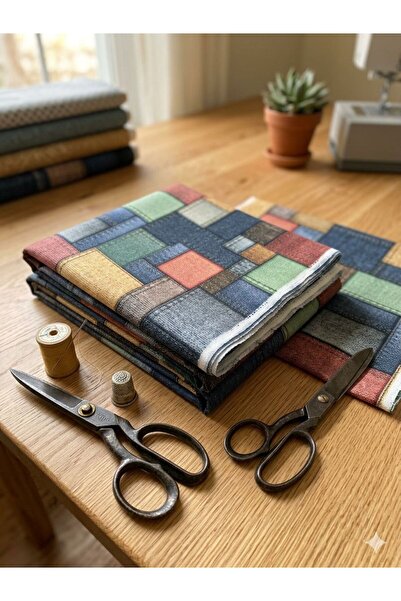 çataloğlu tekstil Renkli patchwork döşemelik kumaşı geometrik desenli berjer ...