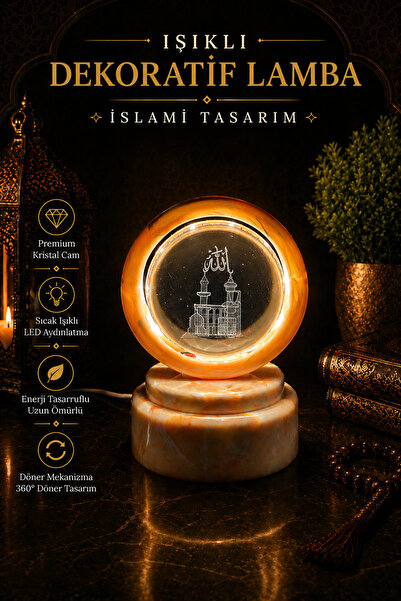 İlkbenaldim Işıklı Dekoratif Kristal Küre Lamba – Cami Motifli İslami Tasarım...