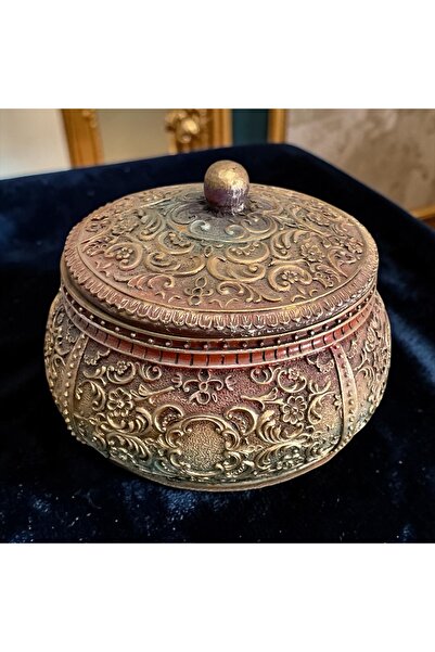 Aksu Avm Antik Esinti Kabartmalı Dekoratif Kutu - Eskitme Gold ve Bordo Detay...