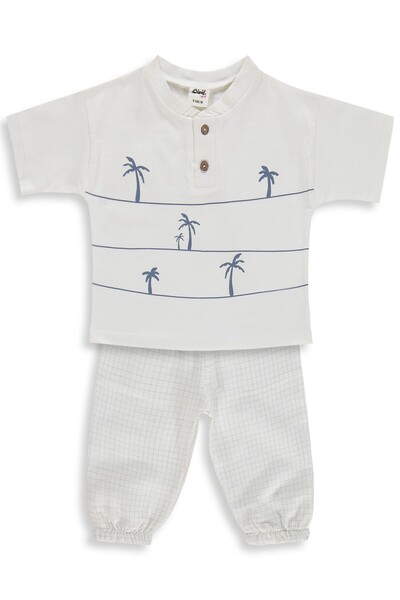 Civil Baby Palmiye Baskılı 6-18 Ay Takım - Ekru