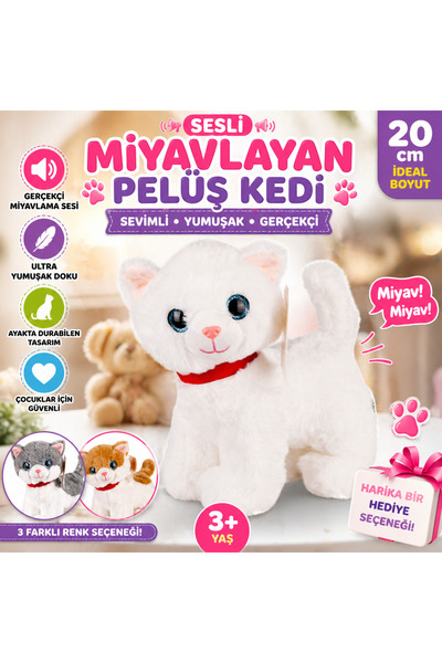 TRUST STORE Sesli Miyavlayan Peluş Kedi 20 cm Yumuşak Sevimli Ayakta İnterakt...