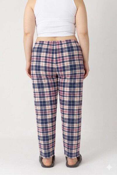 LOTTEBELLA Large Size Cotton Thin Breathable Navy Blue Pink Plaid Pajama Bottoms