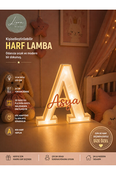 Liora3dStudio Kişiye Özel 3D Harfli-İsimli Gece Lambası - Bebek Hediyelik -Ye...