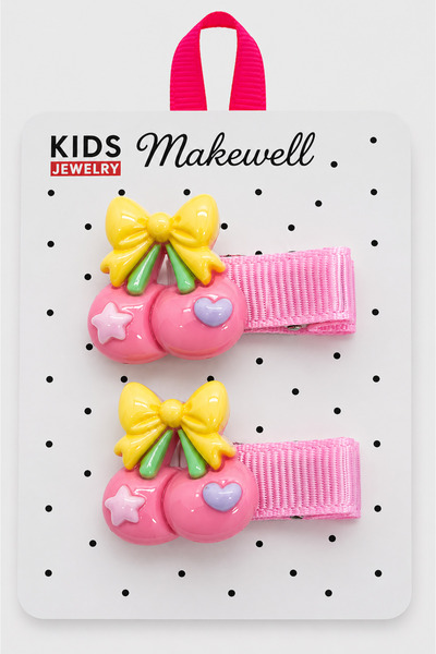 MakeWell Kiraz Figürlü 2’li Çocuk Klips ve Lastik Toka – Fiyonk Detaylı Pembe...