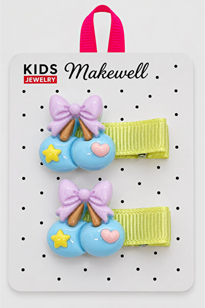 MakeWell Kiraz Figürlü 2’li Çocuk Klips ve Lastik Toka – Fiyonk Detaylı Pembe...