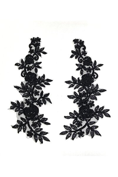 karantuhafiye Siyah Boncuk ve Pul İşlemeli / Güpür Dantel Aplike / 2'li Set / DF108