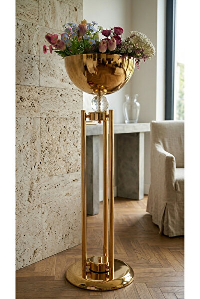 Decodelight Gold Meşale Model Uzun Dekoratif Boru Metal Ayaklı 30 cm Çapında ...