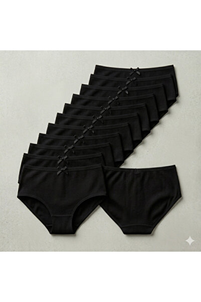 İlke 270 Kadın 12'li Paket Siyah %100 Pamuk Ribana Battal Boy Slip (XL-5XL)