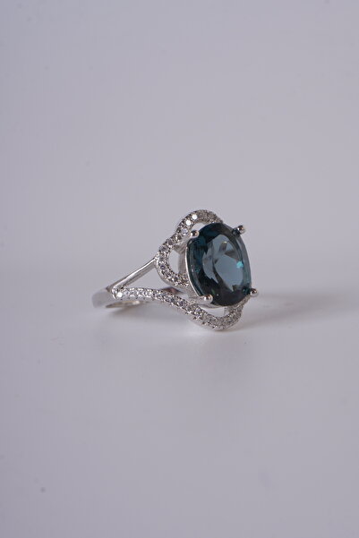 Aksesuaring 8*10mm London Blue Topaz Gümüş Yüzük