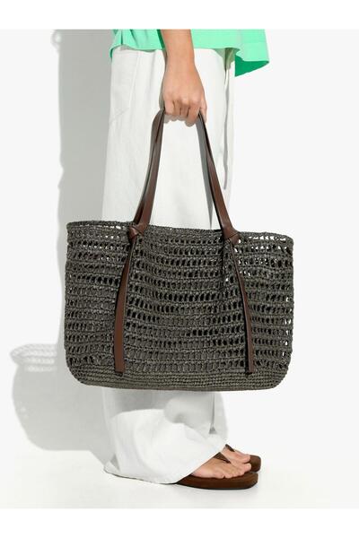 PARFOIS Kadın İçi Çıkarılabilir Hasır Görünümlü Shopper Çanta