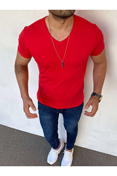 MODEFENDİ Μπλουζάκι Slim Fit από βαμβακερή λύκρα με βασική λαιμόκοψη V