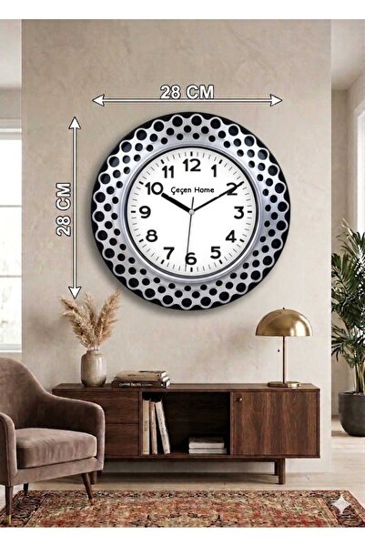 ÇEÇEN HOME (1 Piece) Gray Elegant Patterned Framed Decorative Round Wall Cloc...