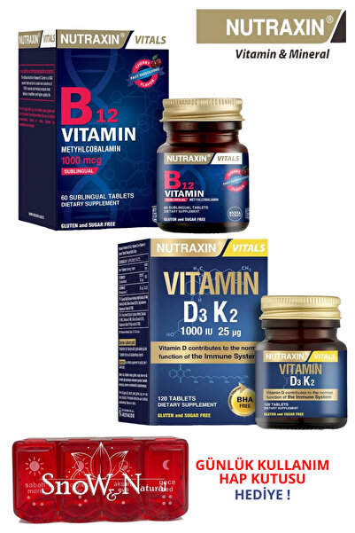 Nutraxin D3K2 Vitamini 120 Tablet - B12 Vitamini 60 Dilaltı Tablet İkili Avan...