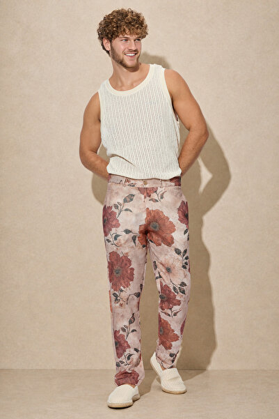 Dear Deer Keten Karışımlı Straight Fit Vintage Floral Desenli Pantolon