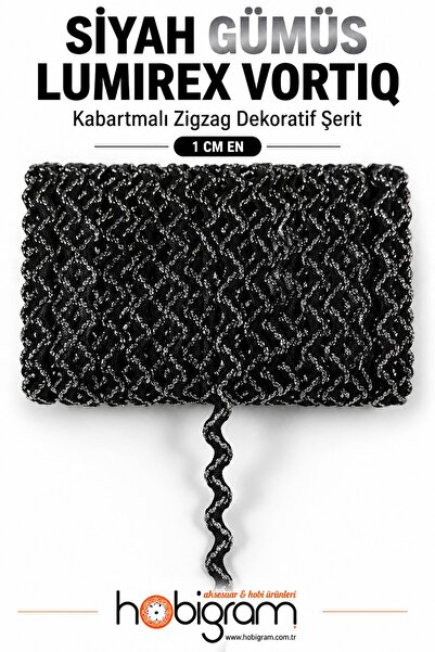 Hobigram Siyah Gümüş Lumirex Vortiq Kabartmalı Zigzag Dekoratif Şerit – Premi...