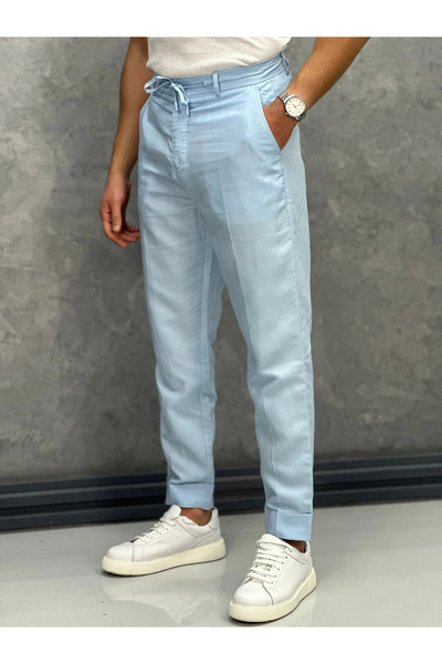 MODEFENDİ Comfortable Fit Raw Linen Trousers