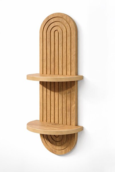 Artavessa Dekoratif MDF Duvar Rafı Çam Rengi - Bohem Oval Tasarım Modern Kitaplık Ve Çiçeklik C Raf 70x26 cm