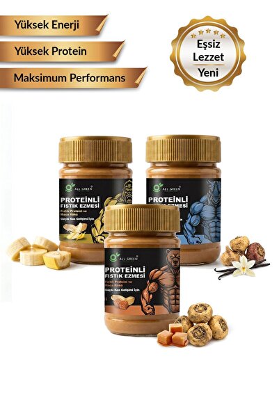 Allgreen 3'lü Paket: Proteinli Fıstık Ezmesi (Karamel, Muz, Vanilya) | Fıstık...