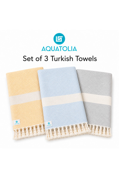 AQUATOLIA Sardes Peştemal Set of 3 - 100% Cotton - 100X180 - Peshtemal - Spa,...