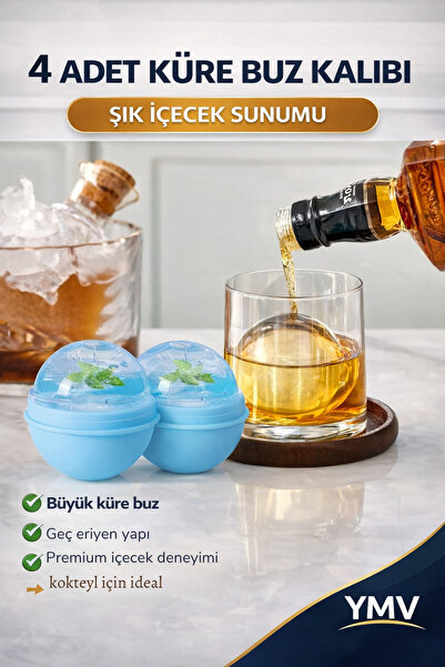 Dekor İstanbul (4 ADET) Yuvarlak Buz Kalıbı Küre Şekilli Peeling Buz Kalıbı K...