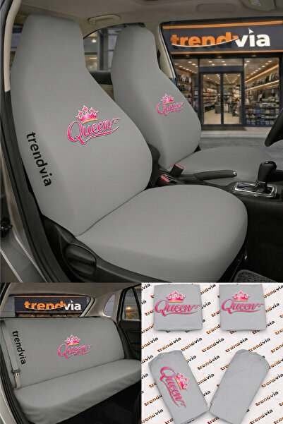 trivexa Queen Logo Car Seat Cover Front and Rear Set – Combed Cotton Lycra Un...