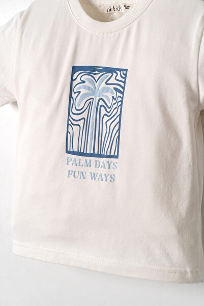 nk kids Boy's Palm Days Printed T-Shirt 1-4 Years Ecru - Blue