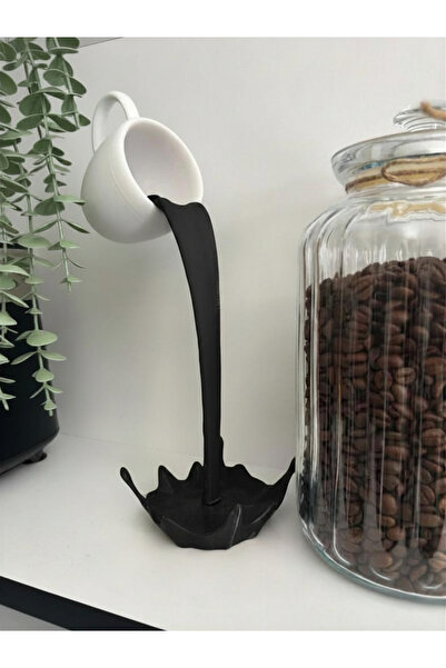 Megeti Dekoratif Dökülen Kahve Figürü Siyah - Kahve Köşesi - Coffee Corner 15cm