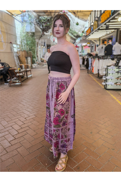 Miss Boheme Gülkurusu Renk Floral Nakışlı Uzun Etek
