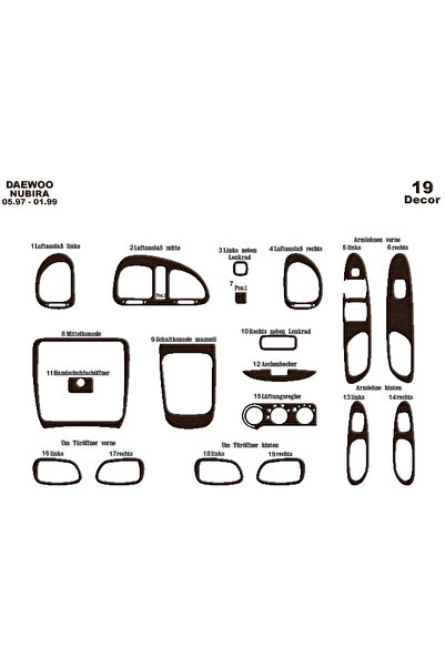 Marscockpitdesign Daewoo Nubira 1 Dashboard Trim 1997-1999 19 Pieces