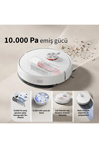 Xiaomi 10000Pa Akıllı Robot Süpürge Paspas LDS Lazer Haritalama Anti-Dolanma ...