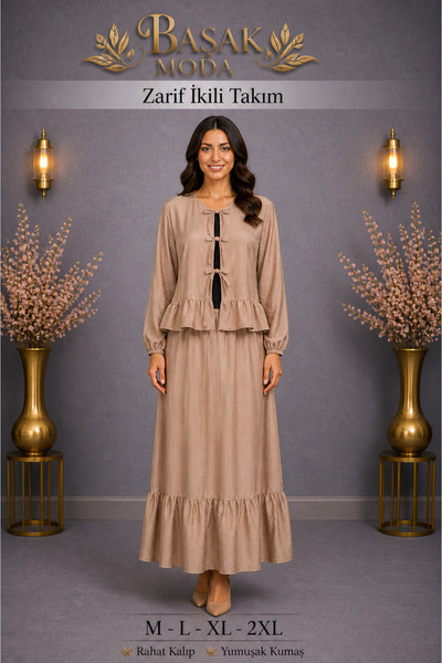 MK MODA BAŞAK Başak Fashion Elegant Two-Piece Set with Front Lace-Up and Ruff...