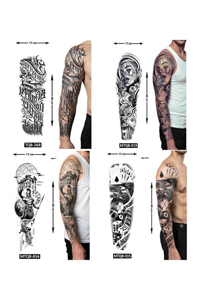 Airbrush Tattoo Heyecan Tarz 4 Adet Birden Tam Kol Kaplama 1 Hafta Kalıcı Geç...