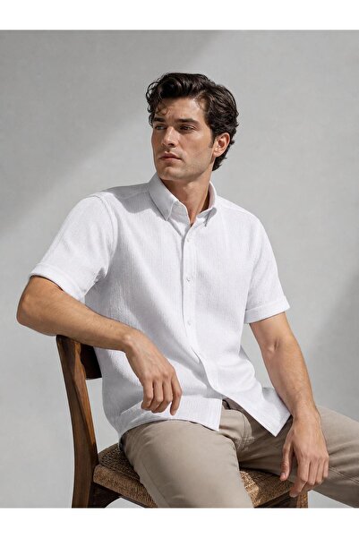 CLASSİCS MEN Reeport Lycra Κοντομάνικο Ριγέ Πουκάμισο Slim Fit - 7640