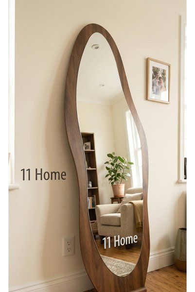 11 HOME مرآة مقاس 160X60 كاملة الطول بإطار خشب بني صلب، مزوّدة بدعامة خلفية ثابتة—مثالية لغرفة النوم وغرفة الملابس.