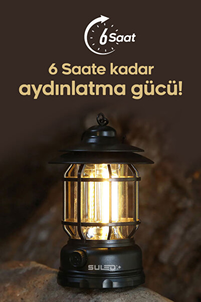SULED Retro Kamp Lambası Şarjlı & Pilli Fanus Fener Dimmer Özellikli Suya Dayanıklı