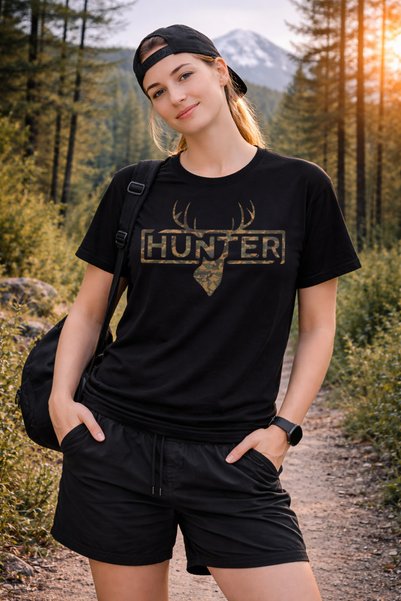 FECCY Tricou unisex supradimensionat cu imprimeu Hunter, tematică Hunter, pentru femei, tricou pentru bărbați, tricou supradimensionat din bumbac