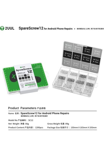 2uul SC12 SPARESCREW12 Android Vida Seti (Çoğu Android Telefon Tamiri Için) (...