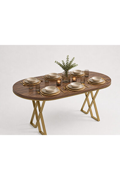EDMONDA EV AKSESUAR NİL SERİSİ 6 KİŞİLİK GOLD METAL AYAK 80*165 YEMEK MASASI ...