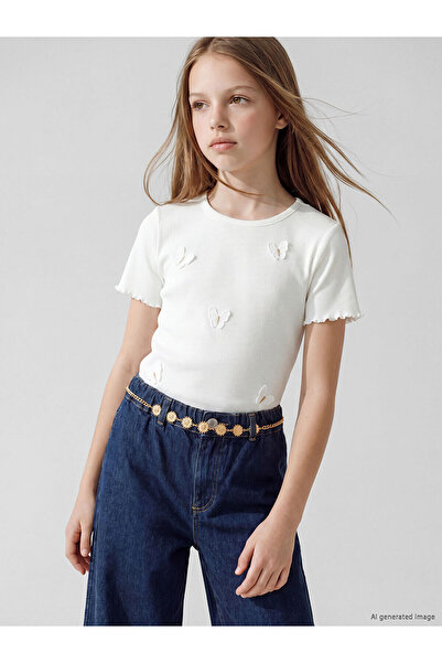 LC Waikiki Vizyon New Season Embroidered Girls' Ribbed T-Shirt