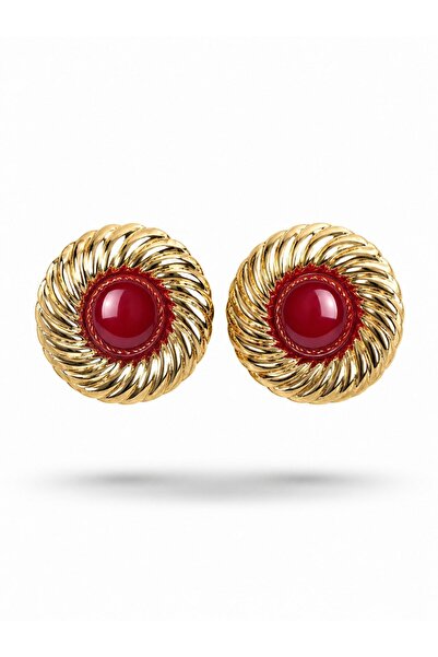 serelya Brass Gold Color Burgundy Beaded Vintage Women Earrings