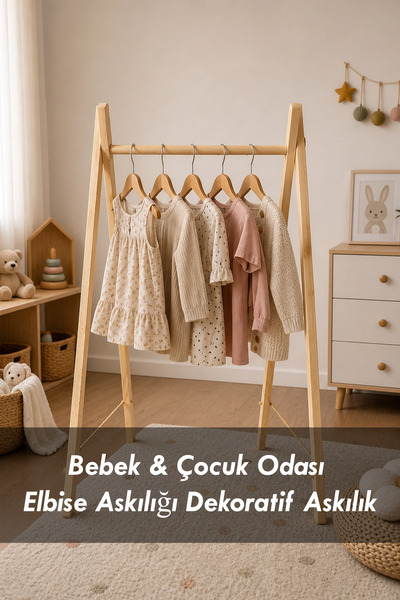Moola Montessori Çocuk Askılık Doğal Ahşap Ayaklı Askılık | Bebek & Çocuk Oda...