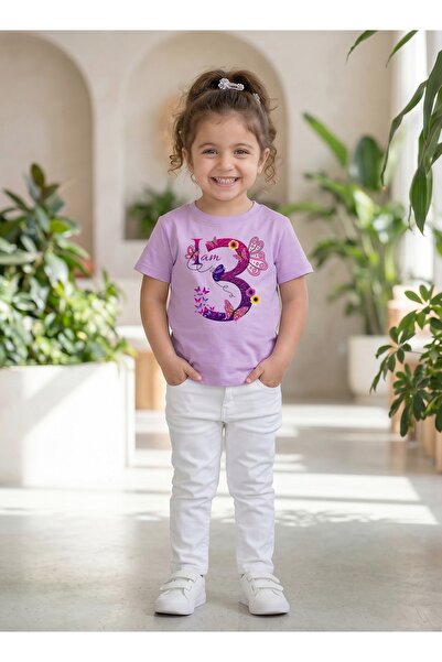 Funkaar Birthday Girl, 3rd Year Butterfly Birthday Graphic Print T-Shirt