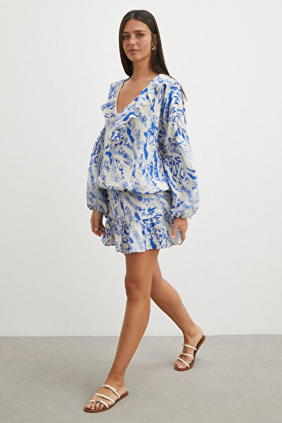UTERPE Desenli Ruffle Tiered Mini Etek