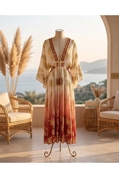 Alex max Bohemian Patterned Maxi Dress with Tassel Detail – Cream Tile Transi...